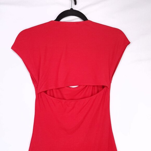 Reformation Harlyn Knit Dress Size Small Midi Leg Slit Cap Sleeve Red Open Back - Picture 10 of 13